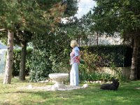 20081013 04  Maureen and Flora by the new 'war memorial' in the garden - well it looks like one to us.